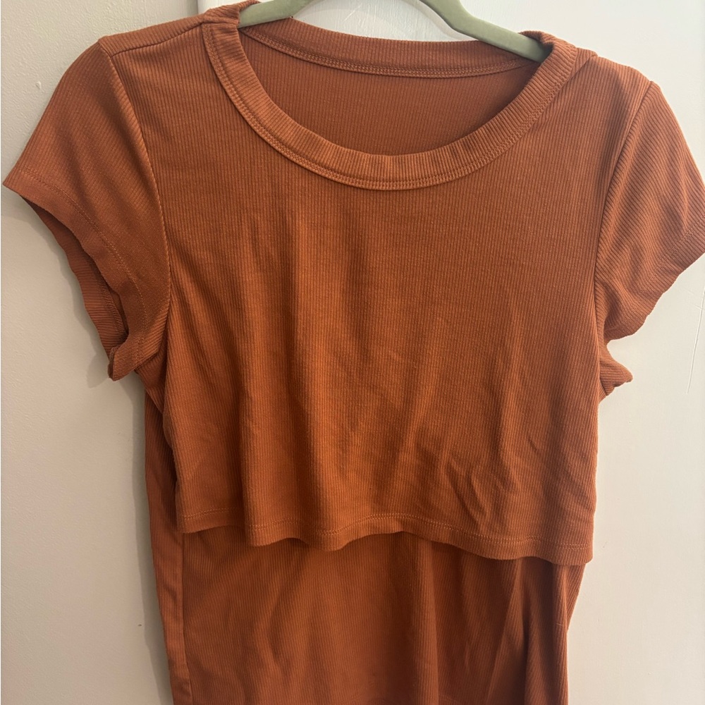 Ribbed Nursing Shirt Capped Sleeve Latched Mama Sz L